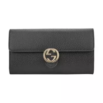 GUCCI Женский черный кошелек-клатч из коровьей кожи с клапаном