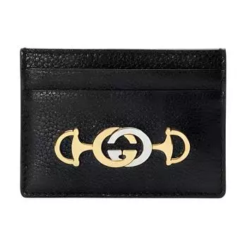 GUCCI Женский держатель для карт Zumi Grained Leather с зажимом для карт, черный