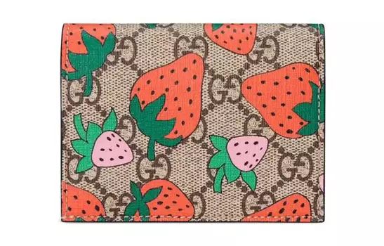 GUCCI Женский кошелек для монет из холста с кожаным держателем для карт, бежевый/черный/красный/розовый