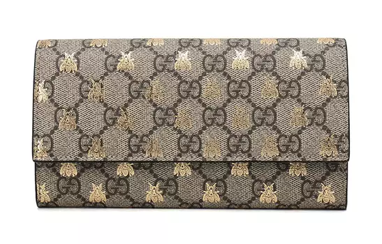 GUCCI Женский кошелек из кожи и холста, цвет эбеновое дерево/черный
