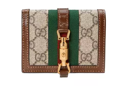 GUCCI Женский кошелек Jackie 1961 из холста с кожаным клатчем и держателем для карт, маленький, зеленый, коричневый, многоцветный