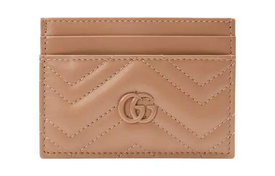 GUCCI Женский кожаный держатель карт GG Marmont, розово-бежевый