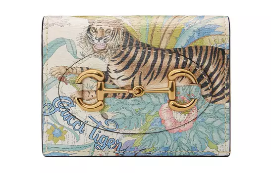 GUCCI Женский кожаный кошелек-держатель для карт, белый/разноцветный