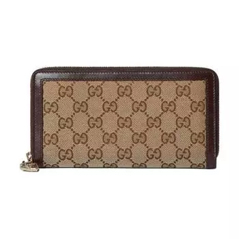 GUCCI Женский кожаный мини-кошелек бежевого и черного цветов