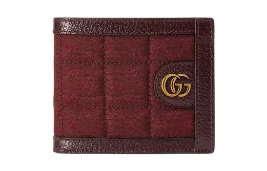 GUCCI Женский мини-кошелек из кожи и холста, бордовый