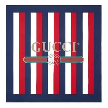 GUCCI Женский шелковый шарф из коллекции Pre Fall, синие, с белыми надписями