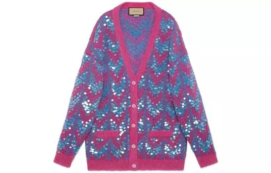 Кардиган женский Gucci Sequinned Chevron-knit, синий / красный