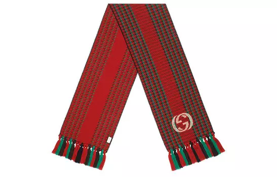 GUCCI Женский вязаный шарф, Track Red/Mystic Red/Fir/Metallic Silver