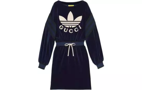 Платье женское Adidas x Gucci с длинными рукавами, темно-синий