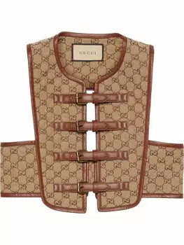 Gucci жилет с пряжками и логотипом GG, нейтральный цвет