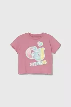Guess Детская хлопковая футболка, розовый