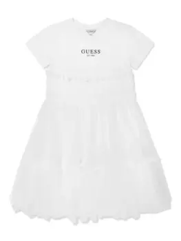 Guess Kids детское платье с логотипом и принтом, белый