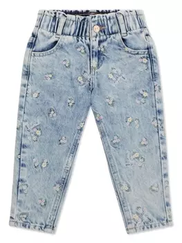 guess kids джинсы с цветочной вышивкой, синий
