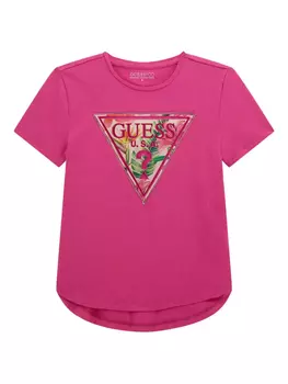 Guess kids футболка с логотипом, розовый