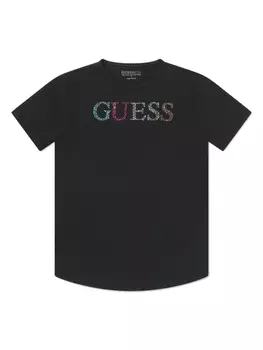 guess kids футболка со стразами, черный
