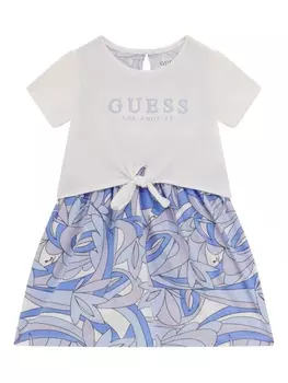 guess kids многослойное платье-футболка с логотипом, синий