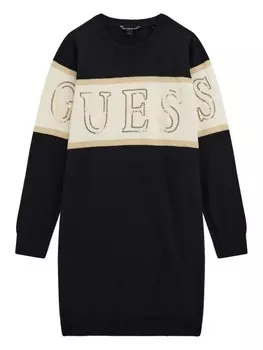 Guess kids платье с вышитым логотипом, черный