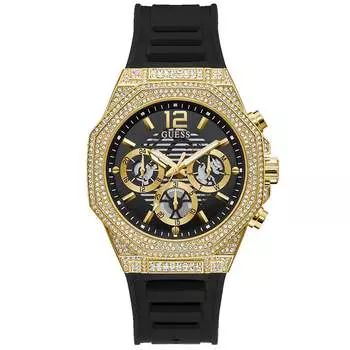 Guess Мужские многофункциональные часы Momentum Black Gold Tone с черным циферблатом