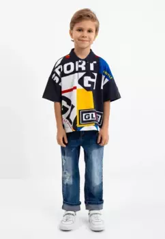 Gulliver Удобные джинсы в классном потертом виде, синий