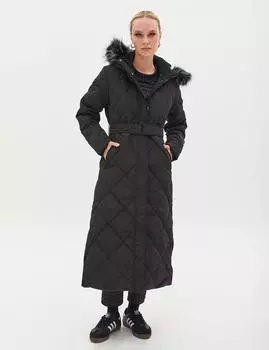 Гусиный пуховик из искусственного меха с ромбовидным узором, черный Kayra