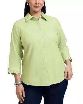 Гвен Рубашка из тонкого оксфорда с рукавом три четверти Foxcroft Plus, зеленый