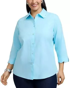 Гвен Рубашка из тонкого оксфорда с рукавом три четверти Foxcroft Plus, синий