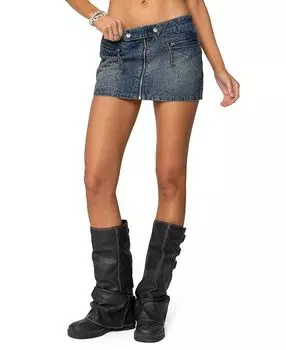 Гвиневра Мини-юбка из потертого денима на молнии Edikted, синий