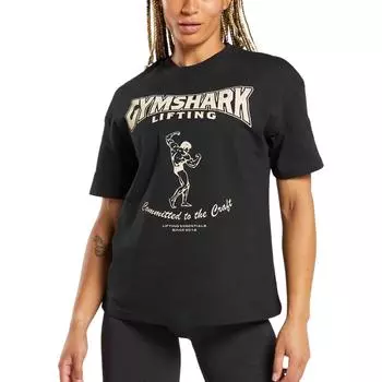 GYMSHARK Футболка с заниженной линией плеч, черная, женская