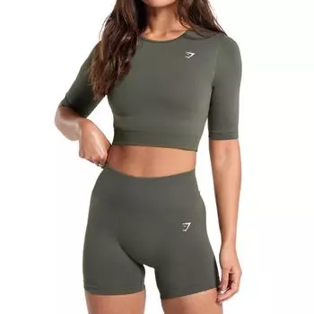 GYMSHARK Повседневный бесшовный укороченный топ, женский, зеленый