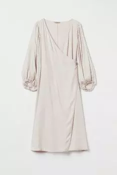 H&amp;M+ Атласное платье с запахом, светло-бежевый