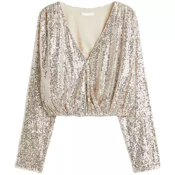 H&amp;M Блузка Sequined Wrapover, серебристый