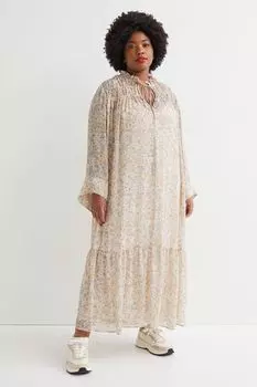 H&amp;M+ Длинное шифоновое платье, бежевый/цветы
