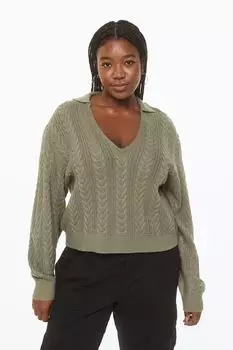 H&amp;M+ Джемпер с воротником, хаки зеленый