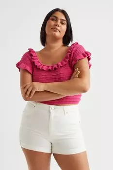 H&amp;M+ Джинсовые шорты с высокой талией, белый