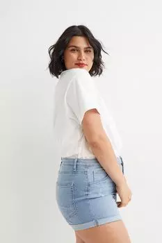 H&amp;M+ Джинсовые шорты с высокой талией, светло-синий деним