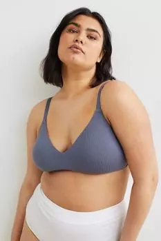 H&amp;M+ Хлопковый бюстгальтер без косточек, 2 шт., белый/голубиный