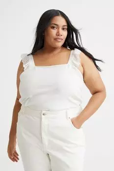 H&M+ Хлопковый топ с оборками, белый