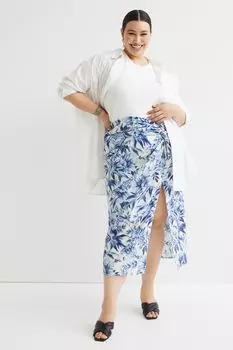 H&amp;M+ Юбка из смесового льна с драпировкой, белые цветы