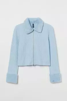 H&amp;M+ Кардиган с воротником из искусственного меха, светло-синий