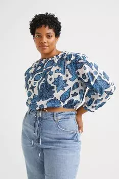 H&amp;M+ Короткая хлопковая блузка, белый/узор