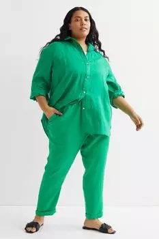 H&amp;M+ Льняные джоггеры, зеленый