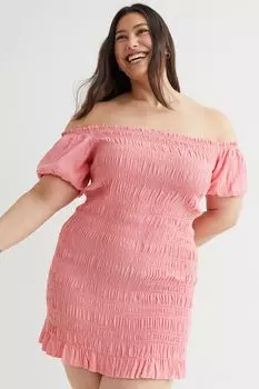 H&amp;M+ Облегающее платье с эластичной сборкой, розовый