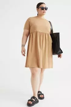 H&amp;M+ Платье из хлопкового джерси, темно-бежевый