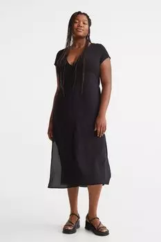 H&M+ Платье из крепа на пуговицах, черный