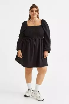 H&amp;M+ Платье из крепа с эластичными сборками, черный