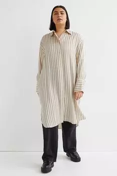 H&amp;M+ Платье-рубашка оверсайз, светло-бежевый/полосатый