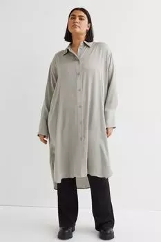 H&amp;M+ Платье-рубашка оверсайз, светло-серый бежевый