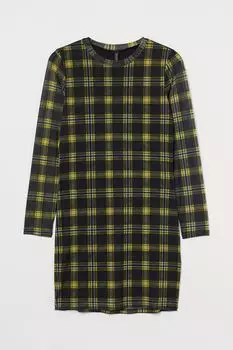 H&amp;M+ Платье с длинными рукавами, черный/желтый в клетку