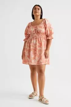 H&amp;M+ Платье с открытыми плечами, абрикос/узор