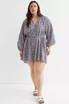 H&amp;M+ Платье с пышными рукавами, синие/розовые цветы